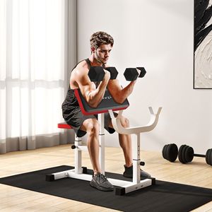265 LBS Preacher Curl Bench <b>Adjustable</b> White Seated Arm Isolated <b>Barbell</b> Dumbbell Bicep Station for Strength Training - Product Image 1
