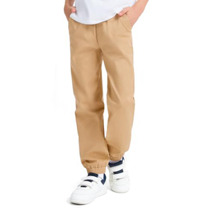 Pantalones Deportivos de Algodón y Spandex Color Caqui para Niños, con Puños Elásticos, Uniformes Escolares - Product Image 1