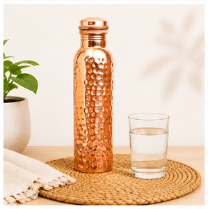 Pure Copper Eco-Friendly <b>Water</b> <b>Bottle</b> <b>1</b> <b>Litre</b> Hammered Design Leak-Proof & BPA-Free Ayurvedic Vessel for Yoga Gym Travel on Sale - Product Image 5