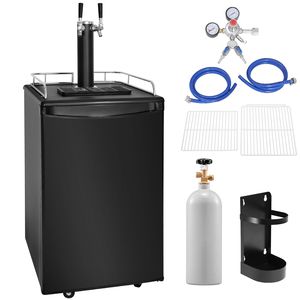 Dispenser di Birra a Doppio Rubinetto da 32 Pollici con Kegerator Refrigeratore e Scaldabirra, Ripiani per Bombole CO2 e Vassoio Raccogligocce - Product Image 2