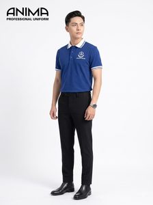 Camisa Polo Azul de Uniforme Universitario Premium de Lujo para Hombre, Algodón con Logotipo Bordado - Product Image 4