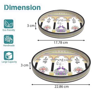 Superfine Quality <b>Sticker</b> Printed Mango Wooden Serving Tray Stylish Round Snack and Dinner Serving Platter Trays At Lower Price - Product Image 2