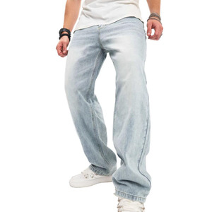 Jeans Rectos Casuales de Pierna Ancha para Hombre, Pantalones Vaqueros de Mezclilla Sueltos de Cintura Media Azules Estilo Urbano - Product Image 1