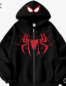 <b>Spider</b>-<b>Man</b> Red <b>Hoodie</b> <b>Men's</b> Black Zipper Front Custom Print Regular Fit Casual Sweatshirt 100% Cotton Knitted Autumn High Street - Product Image 1