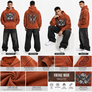 Men's Vintage Washed <b>Hoodies</b> Burnt Orange <b>Gothic</b> Angel Graphic Cropped Oversized Y2K Street Style Pullover Sweatshirts Supplier - Product Image 6