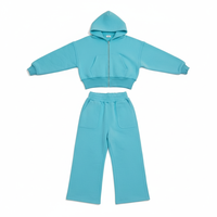 Ensemble de survêtement unisexe avec sweat à capuche court zippé et pantalon de jogging large, tenue décontractée 2 pièces, streetwear, ensemble en coton avec logo personnalisé