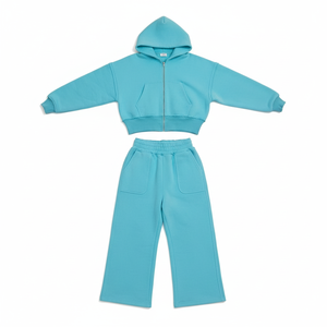 Ensemble de survêtement unisexe avec sweat à capuche court zippé et pantalon de jogging large, tenue décontractée 2 pièces, streetwear, ensemble en coton avec logo personnalisé - Product Image 4