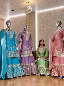 Traditional Indian Pakistani <b>Women</b> <b>Kurta</b> Kurti Purple Embroidered Rayon Ankle-Length Regular Fit Wedding Wear - Product Image 5
