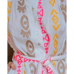 100% Breathable Cotton Fabric Boho Breezy Party Dress Adjustable Belt Flattering Bohemian-inspired Embroidery A-Line <b>Mini</b> - Product Image 4