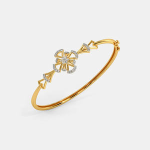 Gold Diamond Floral Motif Open <b>Bangle</b> <b>Bracelet</b> - Product Image 2