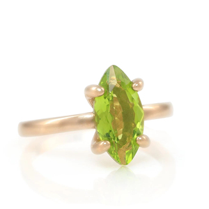 Nuevo Anillo Hecho a Mano con Piedra Preciosa de Peridoto Natural 100% Facetada en Corte Marquesa, Plata de Ley 925 100% Pura, Chapado en Oro Rosa, Joyería Fina - Product Image 1