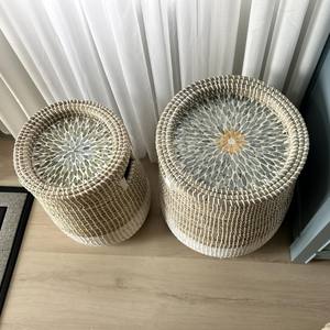Cesto de Ropa Ecológico Moderno de Seagrass con Tapa de Nácar, Cestas de Almacenamiento Tejidas a Mano para Sala de Estar, Dormitorio y Baño - Product Image 4