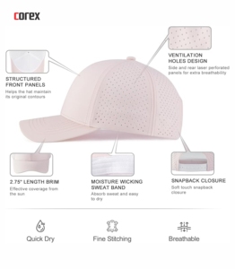 Casquette de baseball rose clair à 6 panneaux 100 % polyester ajustable respirante en maille pour l'extérieur printemps été usage décontracté - Product Image 6