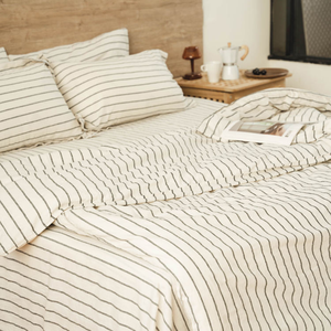 Luxury Designer French Linen Bedding Set Plain 5 Pcs 1 Duvet Cover 1 <b>Flat</b> 1 Fitted Sheet 2 <b>Pillow</b> Cases Hotel Use 100TC - Product Image 1