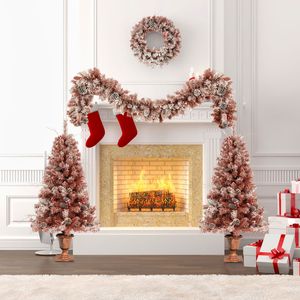GO Ensemble de 4 pièces Arbre de Noël artificiel marron avec lumières chaudes flocage de pommes de pin et baies pour décoration de porte et de cheminée - Product Image 4