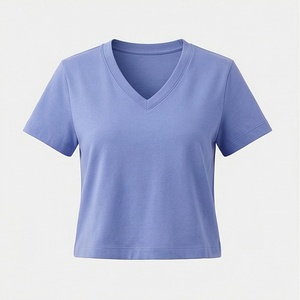 T-shirt court pour femme à col en V, 100 % coton biologique de luxe, pré-rétréci, doux, respirant, coupe décontractée, couleur personnalisable - Product Image 1