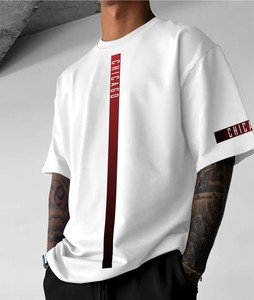 T-shirt noir pour homme, coupe classique, imprimé à rayures verticales rouges, logo sur le devant, respirant, séchage rapide, écologique, style streetwear, manches courtes - Product Image 1