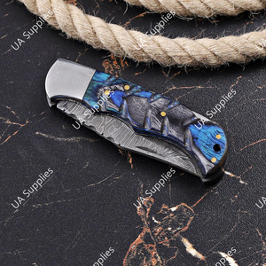 Cuchillo Plegable de Bolsillo Hecho a Mano de Acero de Damasco de Grado Industrial, Diseño Novedoso 2026, Punta Caída, Mango Cómodo de Madera Pakka Esculpida - Product Image 2