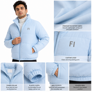 Wholesale Lightweight Puffer Men's <b>Jackets</b> Custom OEM Quilted Padded Winter <b>Jacket</b> Stand Collar Full Zip Casual Outdoor <b>Jacket</b> - Product Image 5