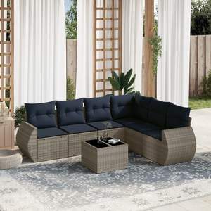 Conjunto de Sofás de Jardín de Ratán Sintético Gris Moderno, 7 Piezas, Muebles de Exterior con Cojines, Diseño Contemporáneo - Product Image 3