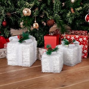 3pcs White 7in 6in 5in Garden Gift Box for Christmas Decorations Elegant Decoration for Holidays - Product Image 1
