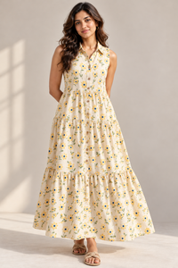 Women’s Cotton Voile Floral <b>Maxi</b> <b>Dress</b> – Sleeveless Button-Down Tiered Summer <b>Dress</b>, Summer & Spring wear - Product Image 2