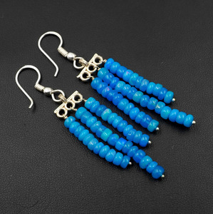 Boucles d'oreilles en perles d'opale éthiopienne bleue naturelle multi-feu, argent 925, cabochon perlé - Product Image 5