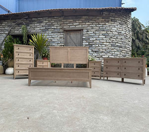 Ensemble de chambre à coucher style campagne française, table à manger rustique en bois massif, chêne du Vietnam, noyer, aulne, acacia, pin, rotin - Product Image 6