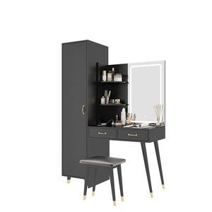 Slim <b>Makeup</b> <b>Vanity</b> Table with LED Mirror and Power Outlets 2 Drawers Tall Armoire Wardrobe Set for Bedroom Dressing - Product Image 3