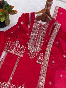 Ensemble Salwar Kameez brodé rose pour femmes, tenue Sharara ethnique avec dupatta pour mariage et fête - Product Image 6