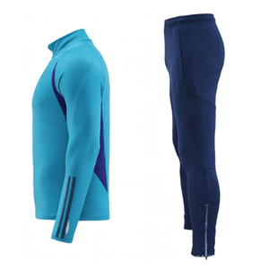 Ensemble de survêtement athlétique 2 pièces premium pour homme avec bande latérale contrastante, haut zippé 1/4, idéal pour le jogging et la gym - Product Image 5