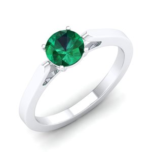 Anillo REYES con Gema de Esmeralda de Corte Redondo de 1 Quilate en Plata de Ley 925, Certificado GRA, Moissanita, Anillo de Piedra de Nacimiento, Joyería Fina - Product Image 1