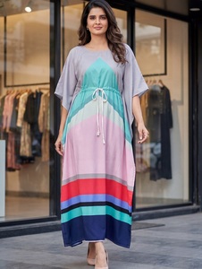 Women Wear Block Printed Work Maxi <b>Dress</b> Women Loose Fit Ankle Length Casual Summer Heavy Crap India Pakistan <b>Style</b> <b>Kaftan</b> - Product Image 1
