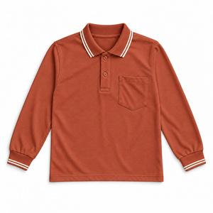 Polo de Manga Larga Color Rojo Ladrillo para Niños y Niñas, Uniforme Escolar con Bolsillo - Product Image 1