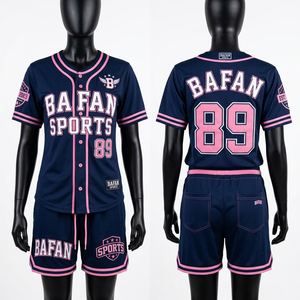 180 GSM Polyester <b>Mesh</b> Navy White Pinstripe Baseball Jersey Short <b>Set</b> Custom Logo Fit Women's <b>Sets</b> - Product Image 3