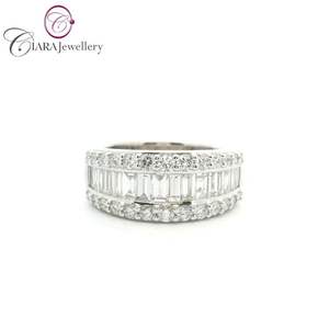 ANILLO DE DIAMANTE CLÁSICO DE 18K AU750 ORO BLANCO SOILD REAL NATURAL REDONDO Y BAGUETTE PARA MUJER - Product Image 1