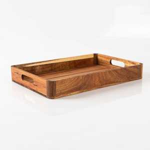 Plateau de service en bois artisanal avec poignées, plateau décoratif rustique pour le petit-déjeuner, plateau en bois de qualité supérieure d'Inde - Product Image 6