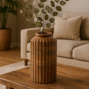 Vase à fleurs en bois de manguier fait main Smart Art Wood Carving, 12 pouces, petit modèle Fred, finition naturelle, idéal pour la décoration intérieure, pots à fleurs en bois. - Product Image 2