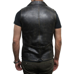 Chaleco de Cuero Genuino para Hombre, Cuello Camisero, Botones al Frente, Sin Mangas, Estilo Motero, Ropa de Otoño - Product Image 2