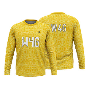 Chemise à manches longues à col rond avec motif géométrique jaune personnalisé, impression de logo sur le devant, polyester à séchage rapide, haut de sport pour homme - Product Image 3