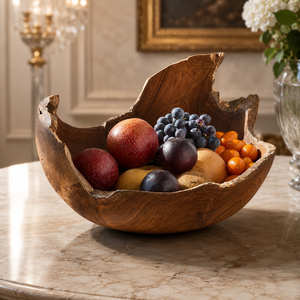 Frutero Artesanal de Madera de Raíz de Teca Sólida con Borde Natural, Centro de Mesa Decorativo para Hotel, Villa, Proveedor Mayorista - Product Image 6