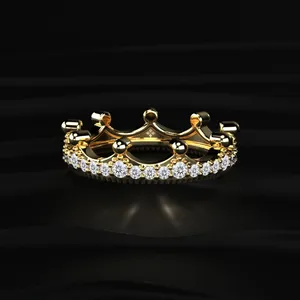 <b>Crown</b> Shaped Ring in 9K 14K 18K Yellow Gold Diamond Ring Round Cut Unisex Luxury Diamond Ring with IGI Certified <b>for</b> <b>Sale</b> - Product Image 1
