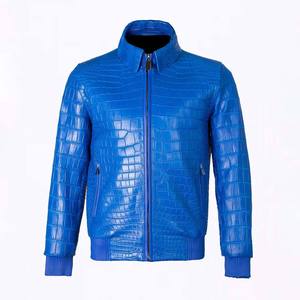 Men's Blue Embossed PU Bomber <b>Jacket</b> Stand Collar Zipper Closure Casual Autumn Wear - Product Image 1
