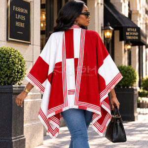 Poncho Cosh International Sorority Sisterhood, rouge et blanc, à blocs de couleur, manches chauve-souris, long, décontracté, 100% coton, avec logo personnalisé - Product Image 5