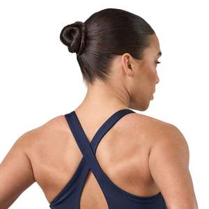 Custom Logo <b>Navy</b> Blue Sports Bra <b>Women</b> Cross Back Piping Detail Workout Crop <b>Top</b> Fitness Gym Activewear Wholesale - Product Image 2