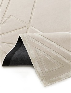Luxury <b>Plush</b> Hand Tufted Geometric Rug Modern Ivory Wool Contemporary Abstract Handmade Designer Floor Rug - Product Image 3