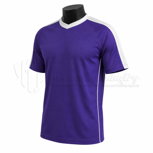 Camiseta de Fútbol Personalizada con Cuello en V, Manga Corta, Franja Blanca en el Hombro, Transpirable, de Secado Rápido, Uniforme de Equipo, Venta al Por Mayor, OEM - Product Image 3