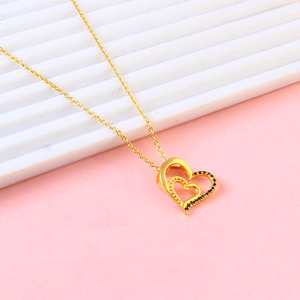 Colgante de corazón de Plata de Ley 925 chapado en oro zafiro azul CZ fabricante directo colgante fino dijes collar joyería - Product Image 2