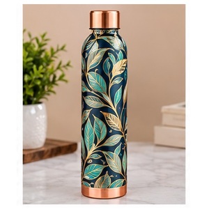 Traditional Ivory <b>Pink</b> Floral Pattern Copper <b>Water</b> <b>Bottle</b> Portable Drinkware Leakproof copper <b>bottle</b> - Product Image 2