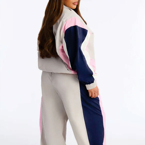 Trendy Pink Custom Women's Color <b>Block</b> Tracksuit Waterproof Windbreaker Windproof Set Lightweight Woven Activewear OEM Hoodies - Product Image 5